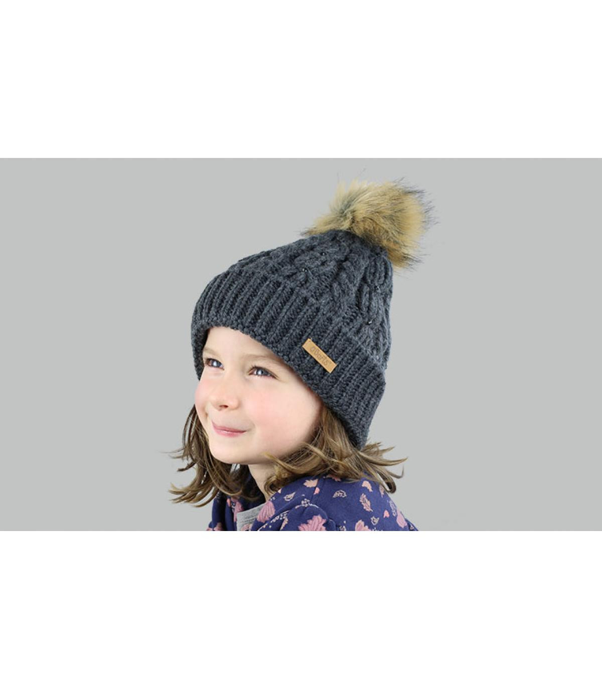 bonnet pompon gris fille Lux Beanie Girls dark heather